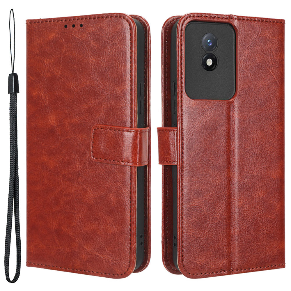 Mobile Phone Case for vivo Y02 4G Anti-drop Crazy Horse Texture Wallet Stand PU Leather Phone Cover with Strap Mobile Phone Case for vivo Y02 4G Anti-drop Crazy Horse Texture Wallet Stand PU Leather Phone Cover with Strap